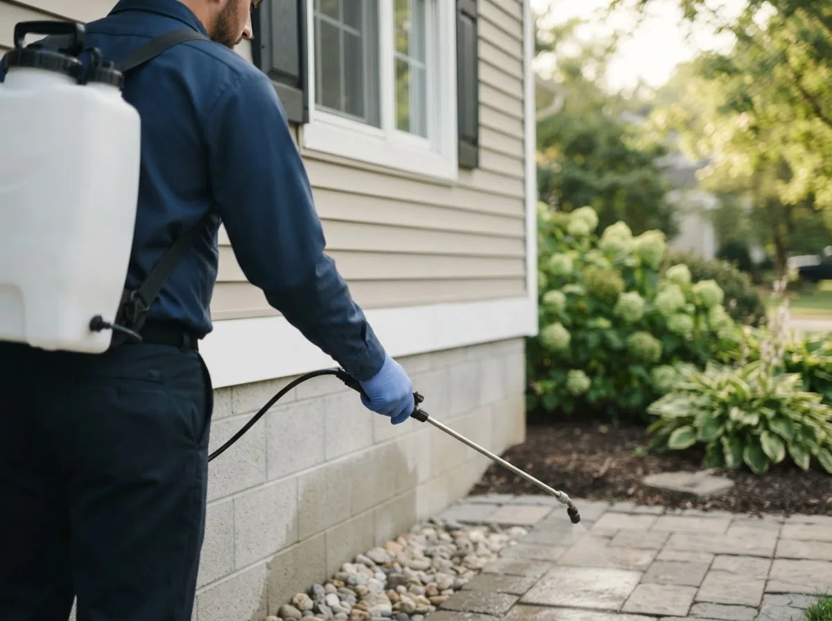 Pest control technician inspecting a home in Suwannee, FL